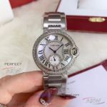 Perfect Replica Ballon Bleu De Cartier Diamond Case Mother Of Pearl Dial 36mm Quartz Women's Watch